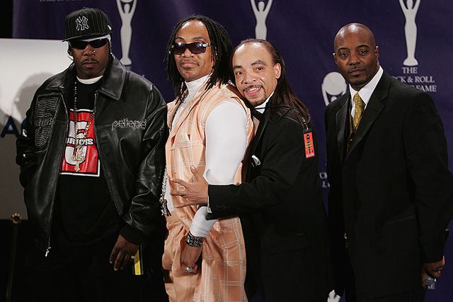 Scorpio, Melle Mel, Kidd Creole and Raheim of The Furious Five pose in the press room at the 22nd annual Rock And Roll Hall Of Fame Induction Ceremony at the Waldorf Astoria Hotel March 12, 2007 in New York City